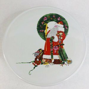 Vintage 1981 JL Hudson Santa Claus Cake Stand Round Christmas Pedestal Plate
